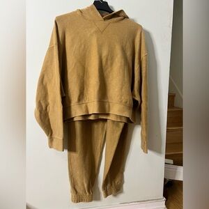 NWT PINK VICTORIA SECRET‎ CAMPUS JOGGER TAN RIBBED HOODIE SWEAT SUIT SIZE XL